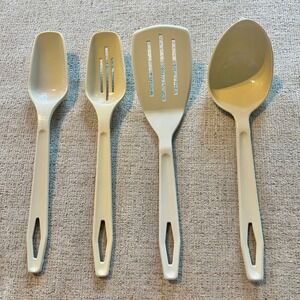 Vintage King Kraft Kitchen Utensil Set 4pc Almond Cream Spatula Ladle Spoons USA